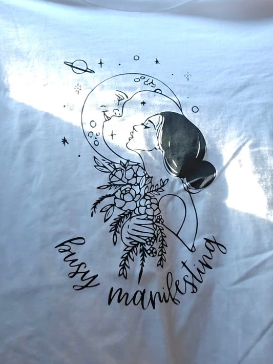 "Busy Manifesting" Woman and Moon Screen Print Apparel