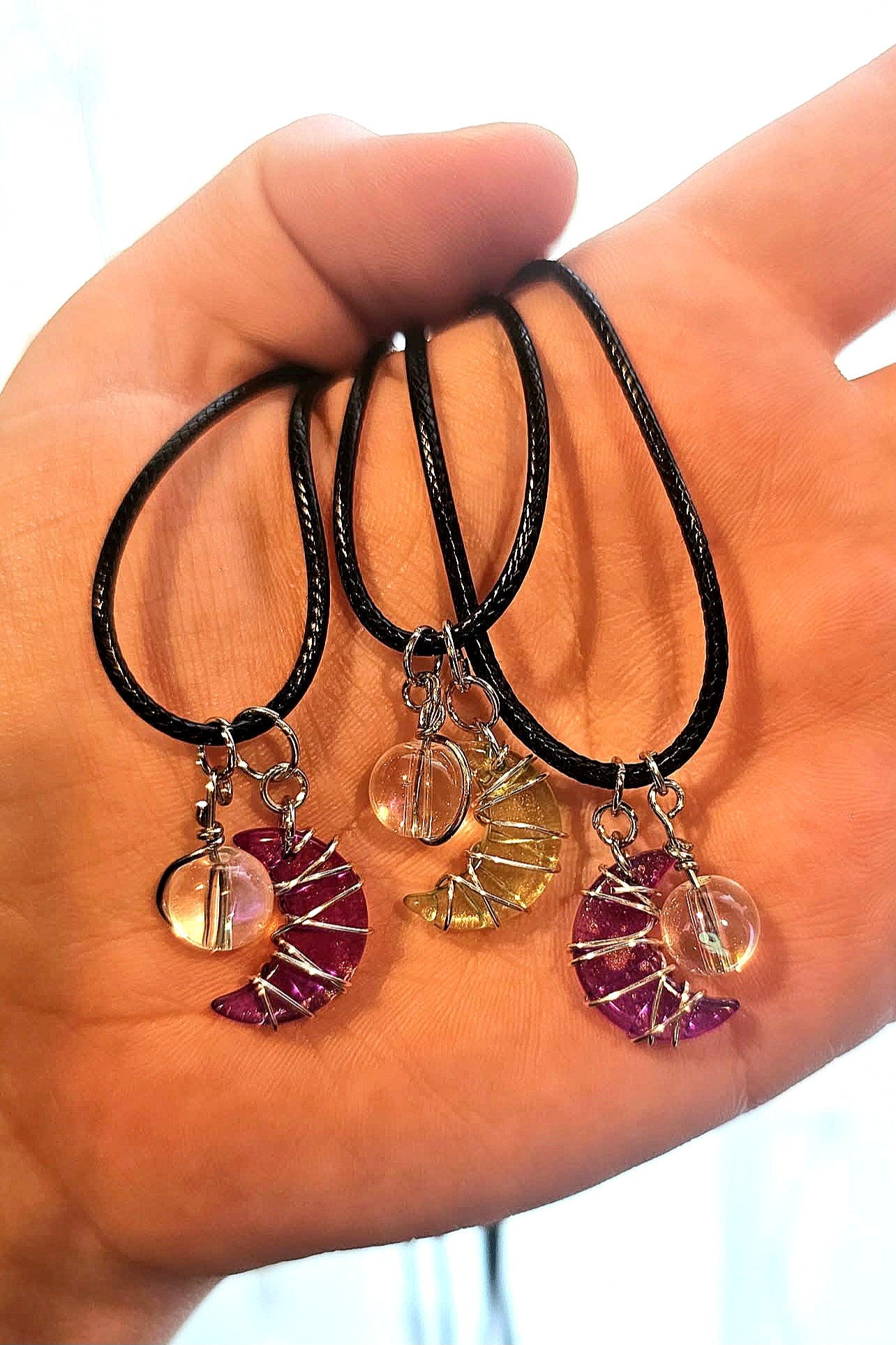 Wire Wrapped Glass Moon Necklace